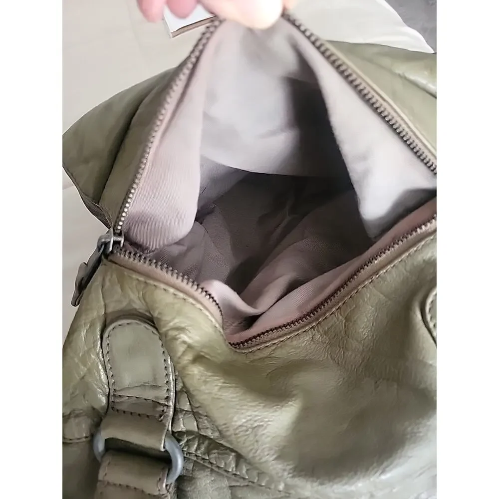 DENMARK DEPECHE ARMY GREEN DISTRESSED LEATHER LRG CROSSBODY SATCHEL SHOULDER BAG
